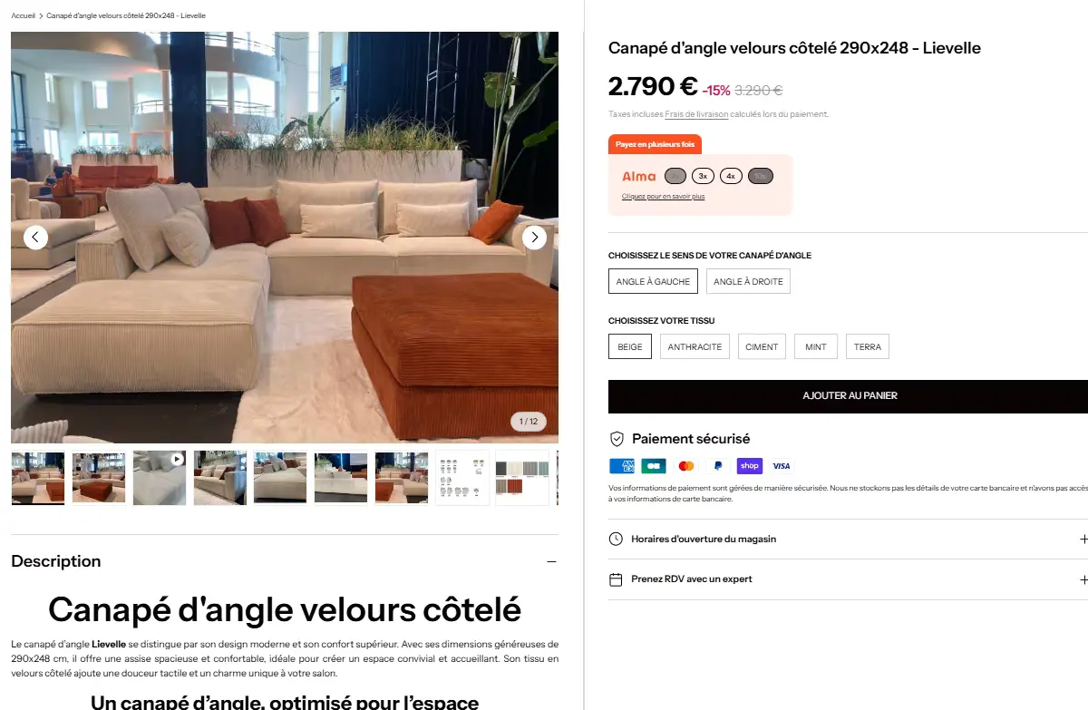 Interface d'un site e-commerce réalisé par Rhillane