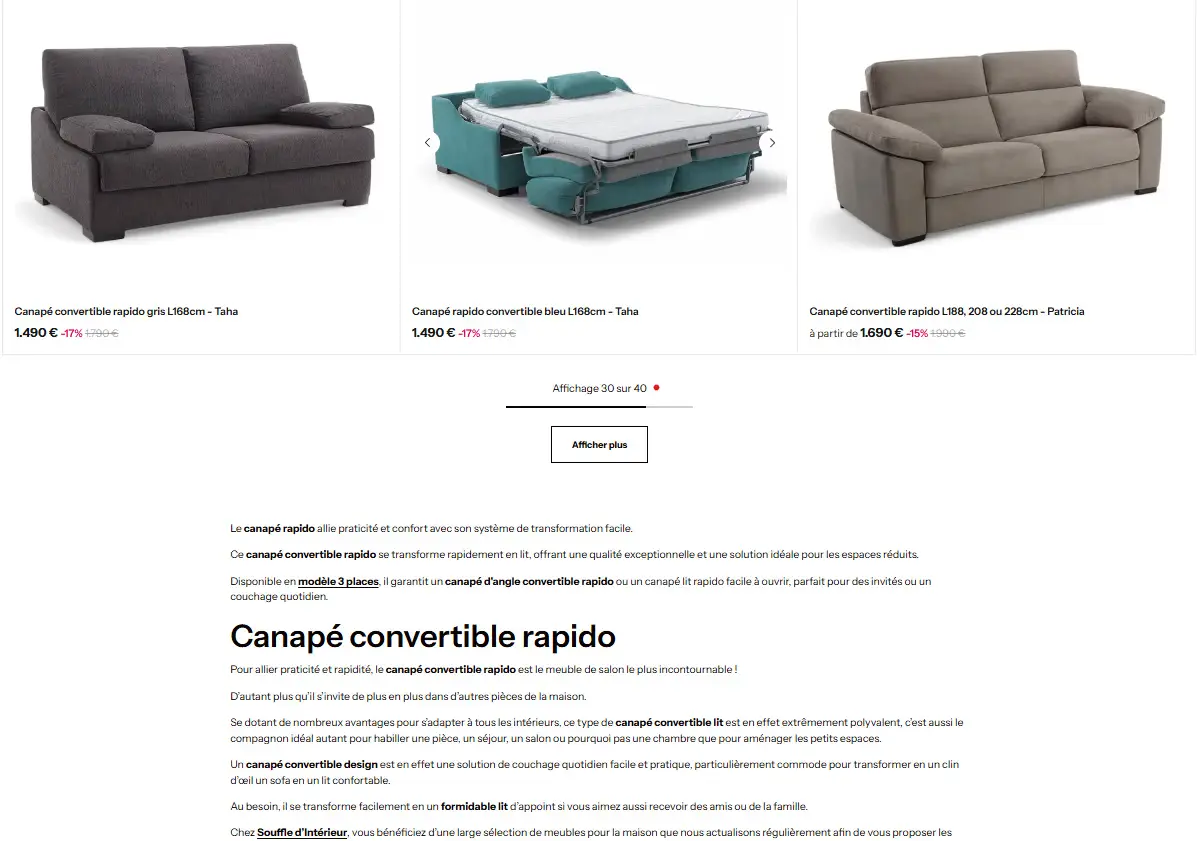 Capture d’écran d’une page produit e-commerce réalisée par Rhillane