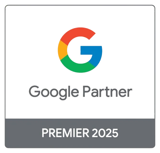 Agence web Lyon Google Partner Premier 2025 certification badge with colorful Google logo