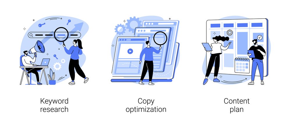 stratégie seo de contenu en 2 étapes : keyword research, copy optimization, content plan