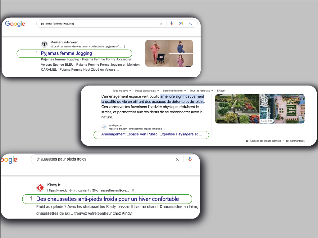 Résultats de recherche Google sur un smartphone et un ordinateur portable, montrant divers sites Web optimisés par notre agence web à Marrakech