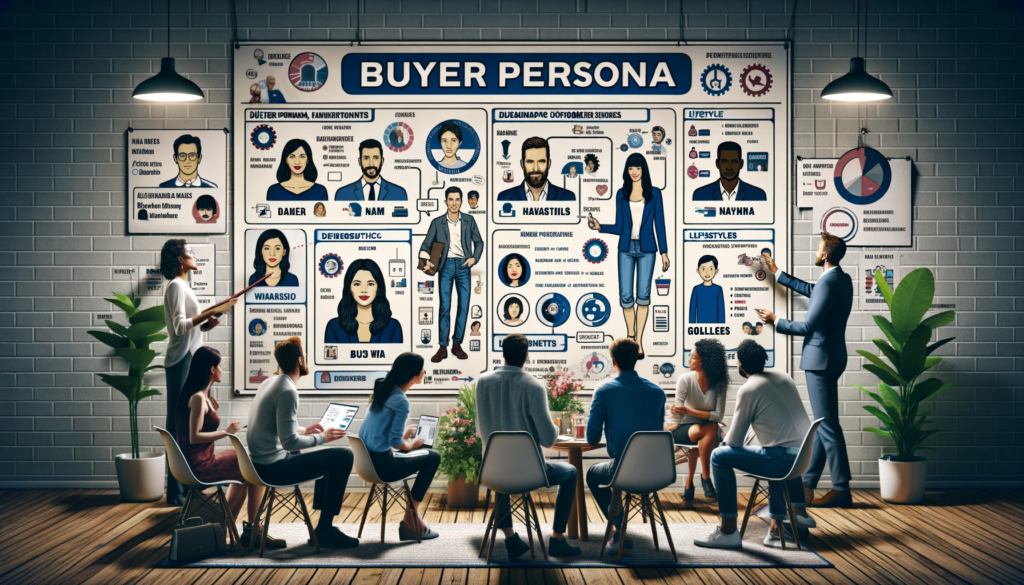 le concept des buyer personas dans le marketing digital, montrant une équipe analysant différents profils de consommateurs.