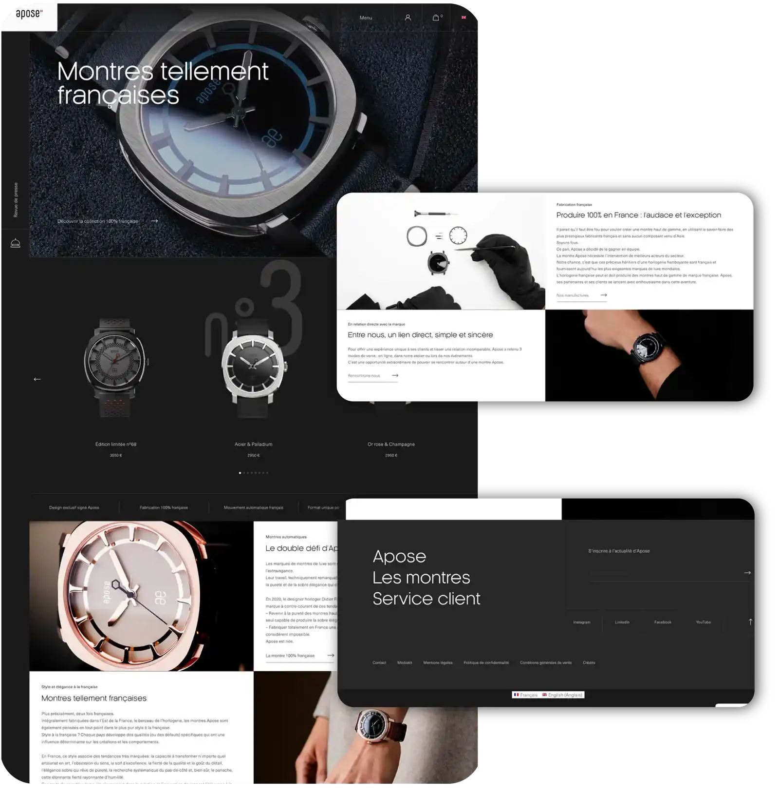 Interface élégante d’un site e-commerce dédié aux montres de luxe, illustrant une création site web Casablanca avec un design moderne, une navigation intuitive et une expérience utilisateur optimisée pour le e-commerce