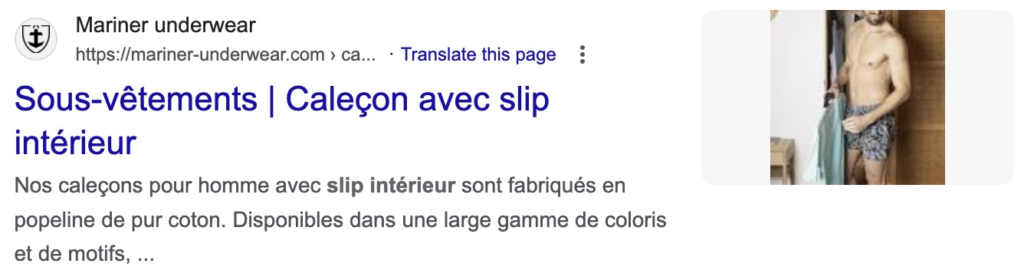 Premier résultat Google pour « caleçon slip intérieur » : Mariner underwear — « Sous-vêtements | Caleçon avec slip intérieur »