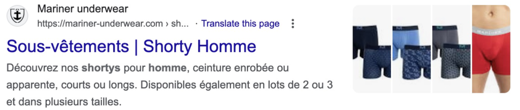 Premier résultat Google pour « shortys homme » : Mariner underwear — « Sous-vêtements | Shorty Homme »